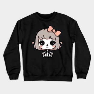 Kawaii Skeleton Girl with a Bow | Cute Halloween Skeleton Design for Girls Crewneck Sweatshirt